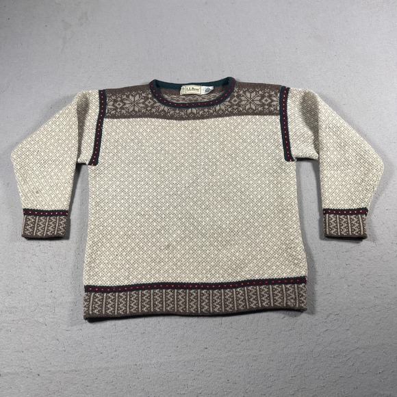 L.L. Bean Sweaters - Vintage L.L.Bean Sweater Womens Large Gray Brown Wool Nordic Fair Isle Snowflake